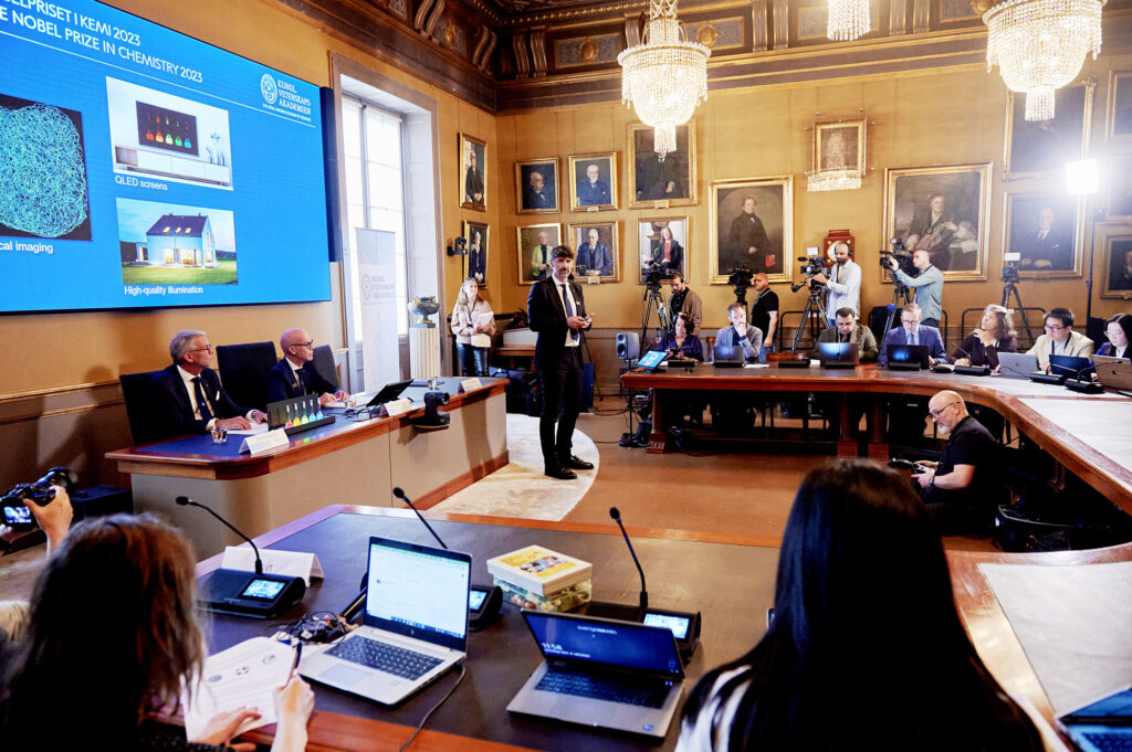 Presskonferens i Sessionssalen på Kungl. Vetenskapsakademien. Foto: Patrik Lundin.