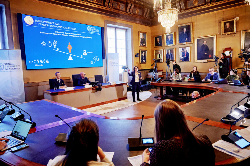 Press conference in the Session Hall at the Royal Swedish Academy of Sciences. Photo: Patrik Lundin.